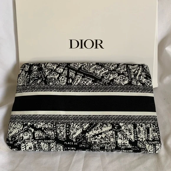 NIB Dior Black & White Plan De Paris Map VIP  Pouch /Makeup Bag - Picture 2 of 5